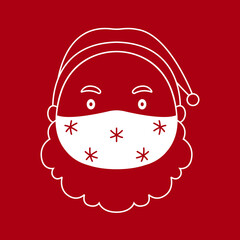 Santa Claus in protective mask. Pandemic New Year symbol. Vector illustration.