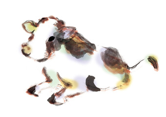 牛が座っている手描きイラスト素材　2021年 年賀状干支素材
