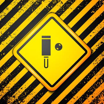 Black Wood Cricket Bat And Ball Icon Isolated On Yellow Background. Warning Sign. Vector.