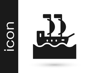 Black Sailboat or sailing ship icon isolated on white background. Sail boat marine cruise travel. Vector.