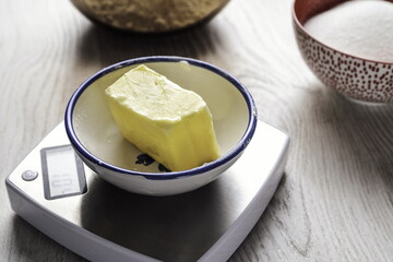 Butter in a bowl ready to weigh