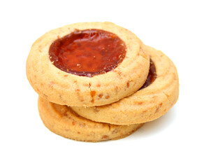 Cookies with jam closeup isolated on a white