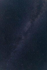 Panorama of the night sky. Milky Way. Falling stars. Background texture. Vertical photo