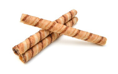 wafer rolls with chocolate isolated on white background