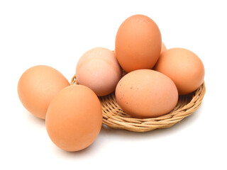 Raw eggs isolated on white background