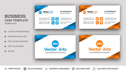 Creative Standard Business Card Vector Template. With Abstract And Variant Color Combination.