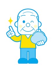 財布と笑顔の高齢男性 シンプルカラー