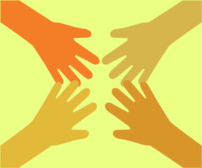 Hands of different people together. Symbol. Vector illustration.
