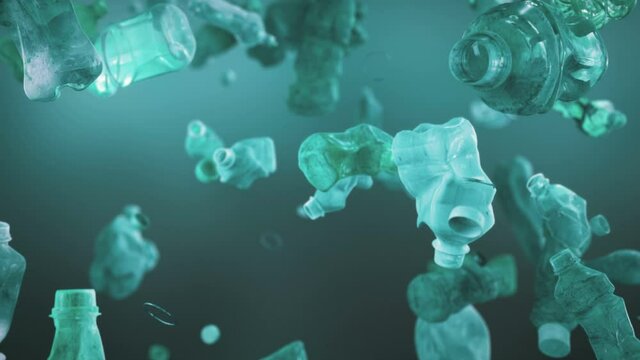 Waste Plastic Bottle falling down loopable background in 4K