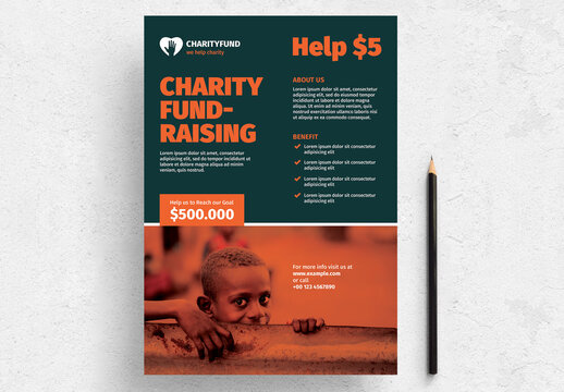 Charity Fundraising Flyer Layout with Orange Accents