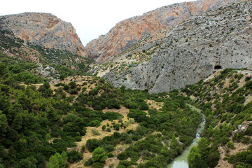 Fototapeta na wymiar Guadalhorce River as it passes through the Caminito del Rey in Ardales (Málaga)