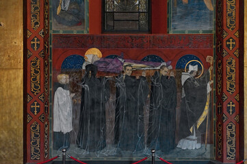 Fresco of Funeral Procession of St. Odilon by Jan Henryk Rosen in Armenian Cathedral of the Assumption of Mary in Lviv, Ukraine