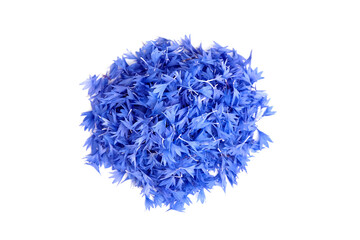 Cornflower petals top view isolated on white background