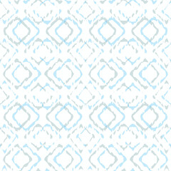 Ikat seamless pattern. Vector tie dye shibori print with stripes and chevron. Ink textured japanese background. Ethnic fabric vector. Bohemian fashion. Endless watercolor texture. African rug