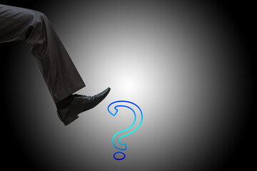 men classic shoes and a question mark