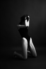 Details of body black and white portrait of beautiful girl