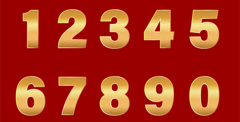 Vector 3d golden number collection with texture. Stock vector illustration on red isolated background.	