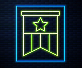 Glowing neon line American flag icon isolated on brick wall background. Flag of USA. United States of America. Vector.