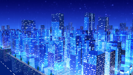 Obraz premium City night Building Simple Modern Skyscraper business 3D illustration background.
