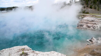 Hot blue pool in Yellowstone National Park, Wyoming, USA
