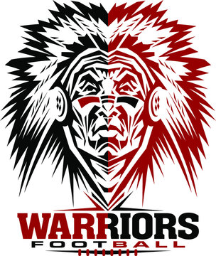 warriors football team design with mascot and laces for school, college or league