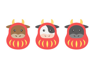 達磨のきぐるみを着た牛のイラストセット