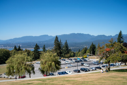 A picture of a car parking taken with tilt-shift effect.  Burnaby BC Canada 
