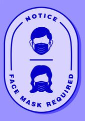 Face mask required notice design. Coronavirus vector. Poster template. Element design