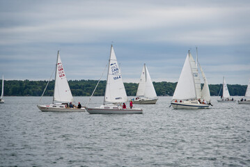 Fototapeta premium Boats on a long river on a summer day