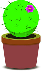 Cactus with pink flower. 
Colored isolated cactus in a brown flower pot.
House plants  Illustration Clip Art vector
