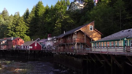 Ketchikan, Alaska /US - June 20th 2019: Creek Street is tourist economic center of the city whose main economy is based on cruise ship tourism and fishing