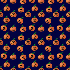 seamless pattern with funny pumpkins for Halloween on a blue background