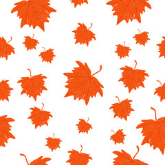 seamless pattern with red maple leaves on a white background