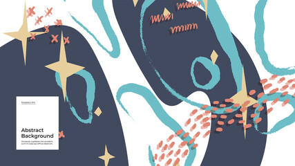 Abstract background illustration. Colorful lines, spots, dots and paint strokes. Decorative wallpaper, backdrop. Hand drawn texture, decor elements and shapes. Eps10 vector.