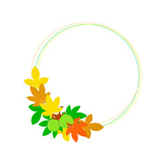 Wreath of autumn leaves of chestnut. Autumn holidays, round frame. Thanksgiving Day. Harvest. White background.