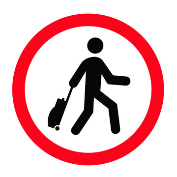 recommend clip art: No trolley case, baggage, bags, bigshopper, rolling case sign. Travel suitcase icons. Passenger pulling bag symbols. Stop halt allowed. Do not handbag, trolleys, bigshopper or luggage. Do not enter.