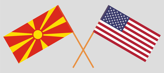 Crossed flags of North Macedonia and the USA