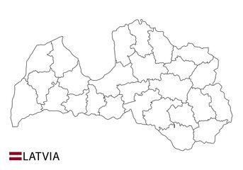 Latvia map, black and white detailed outline regions of the country. Vector illustration