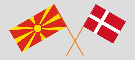 Crossed flags of North Macedonia and Denmark