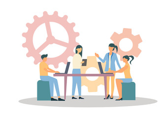 Vector illustration concept of business workflow, time management, planning, task app, teamwork, meeting. Creative flat design for web banner, marketing material, business presentation.