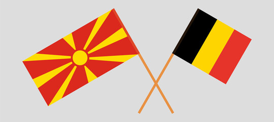 Crossed flags of North Macedonia and Belgium