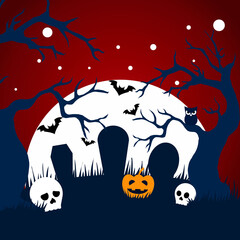 Vector background illustration of a halloween graveyard and tombstones