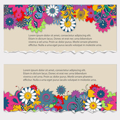 Set of banner with bright flowers, vector illustration