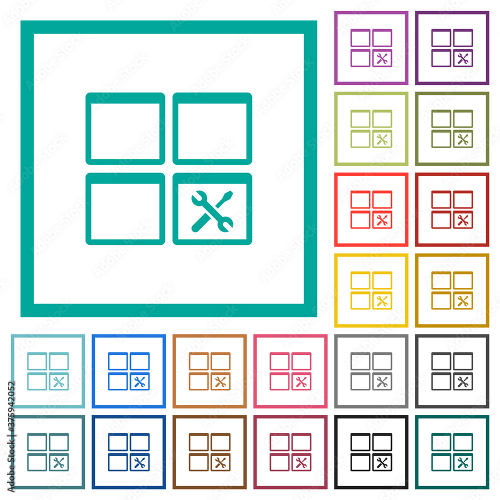 Poster dashboard tools flat color icons with quadrant frames