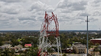 KPLC tower bent in Hurricane Laura