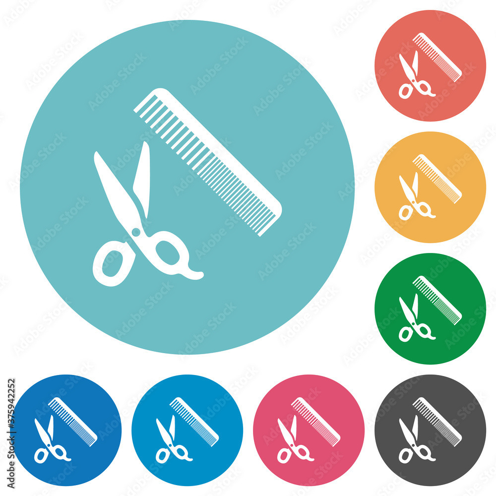 Canvas Prints Comb and scissors flat round icons