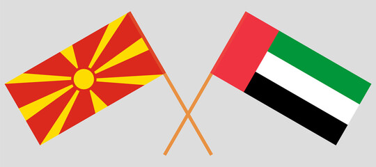 Crossed flags of North Macedonia and the United Arab Emirates