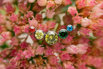 Beautiful piercing jewelry. Macro shot. Selective focus.