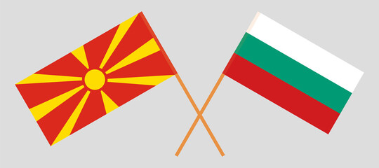 Crossed flags of North Macedonia and Bulgaria