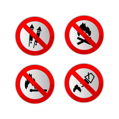 Set of prohibited signs fire collection design isolated on white background